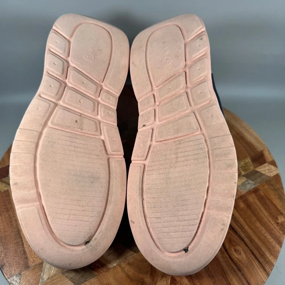 Kizik Lima Hands Free Slip On Sneakers Womens 9 Navy Pink Faux Fur Lining